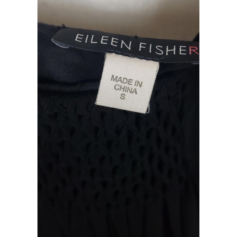 Eileen Fisher Tank Top Womens S Black 100% Silk Sleeveless‎ Pleat Smocked Blouse - Picture 4 of 10